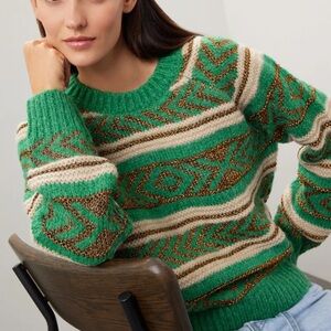 Scotch & Soda Vibrant Green and Gold Patterned Sweater